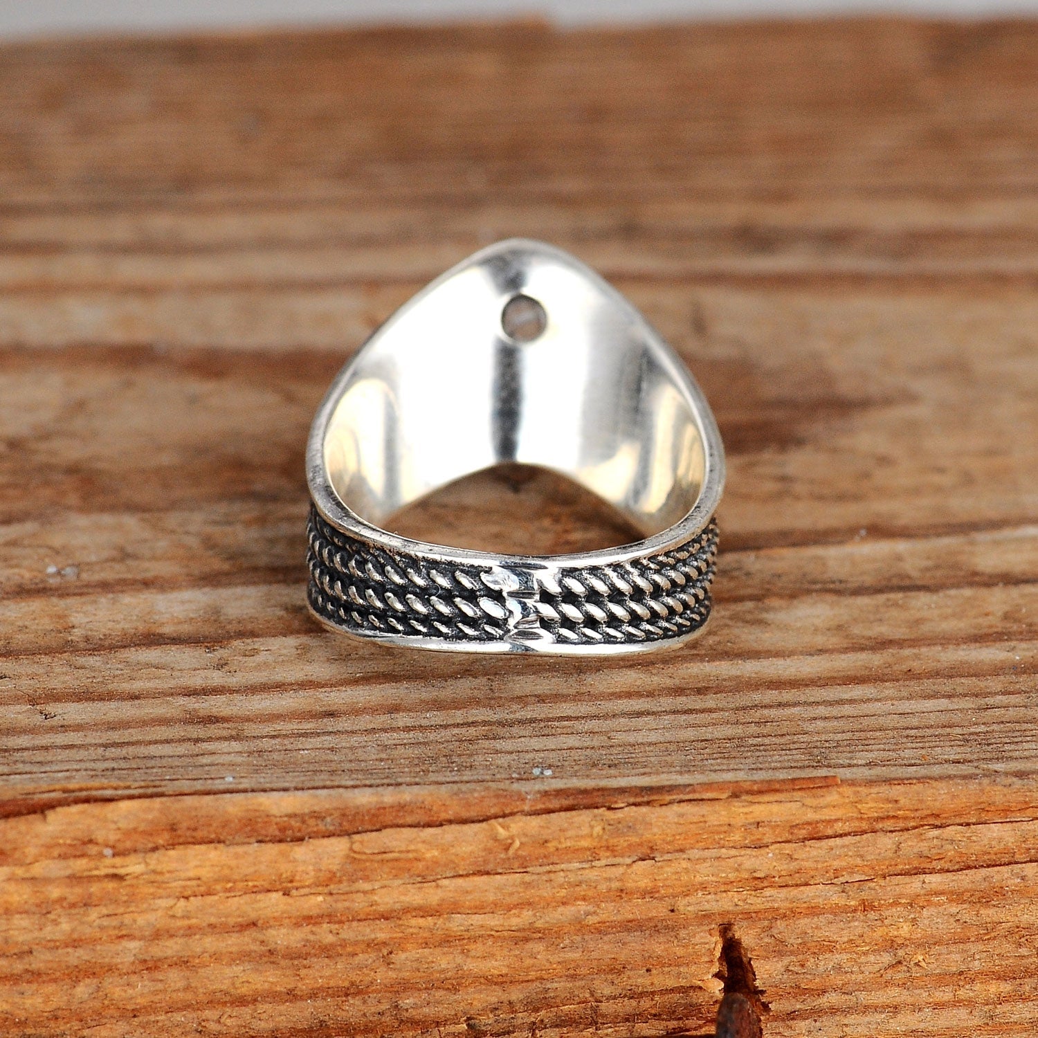 Chevron Thumb Ring with Moonstone Sterling Silver