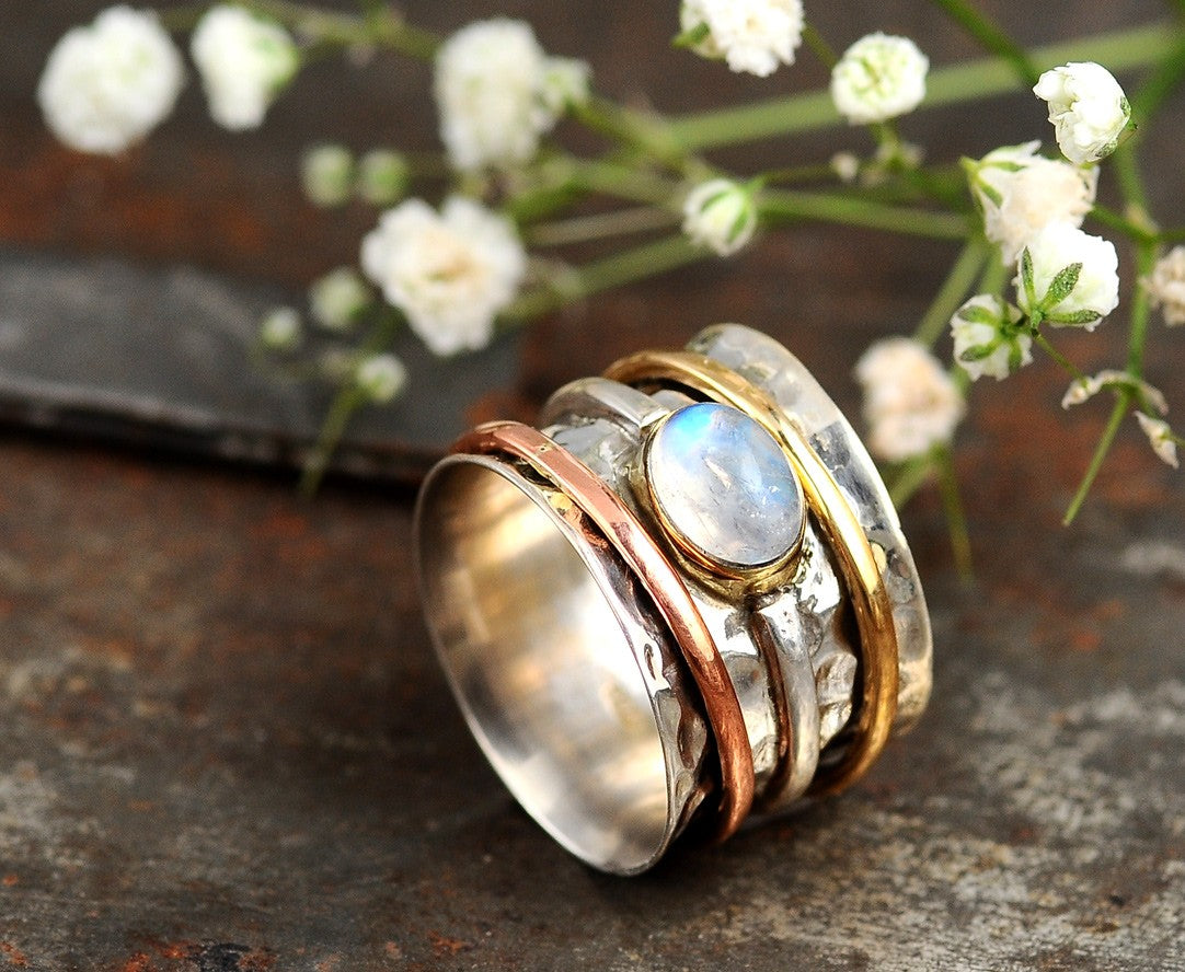 Chunky Spinner Ring with Moonstone Sterling Silver