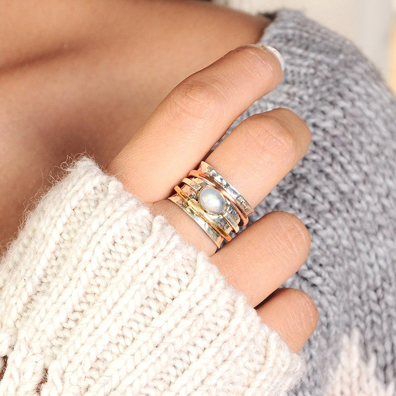 Chunky Spinner Ring with Moonstone Sterling Silver