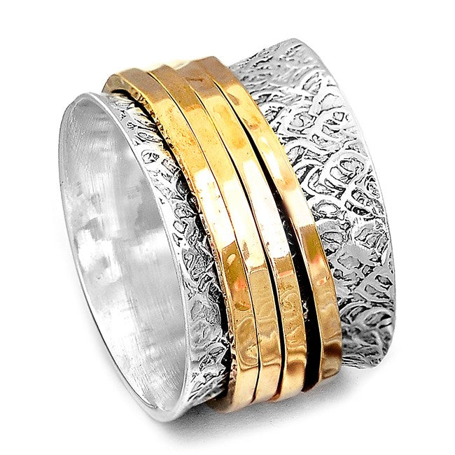 Textured Silver & Gold Brass Spinner Ring