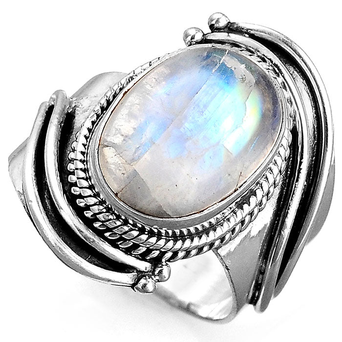 Sterling Silver Large Moonstone Boho Ring