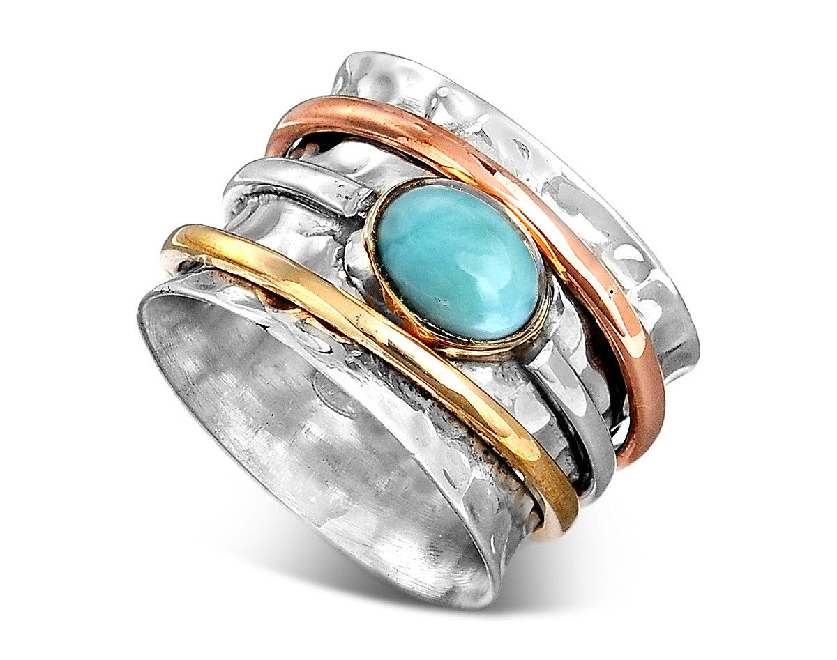 Sterling Silver Two Tone Spinner Larimar Ring