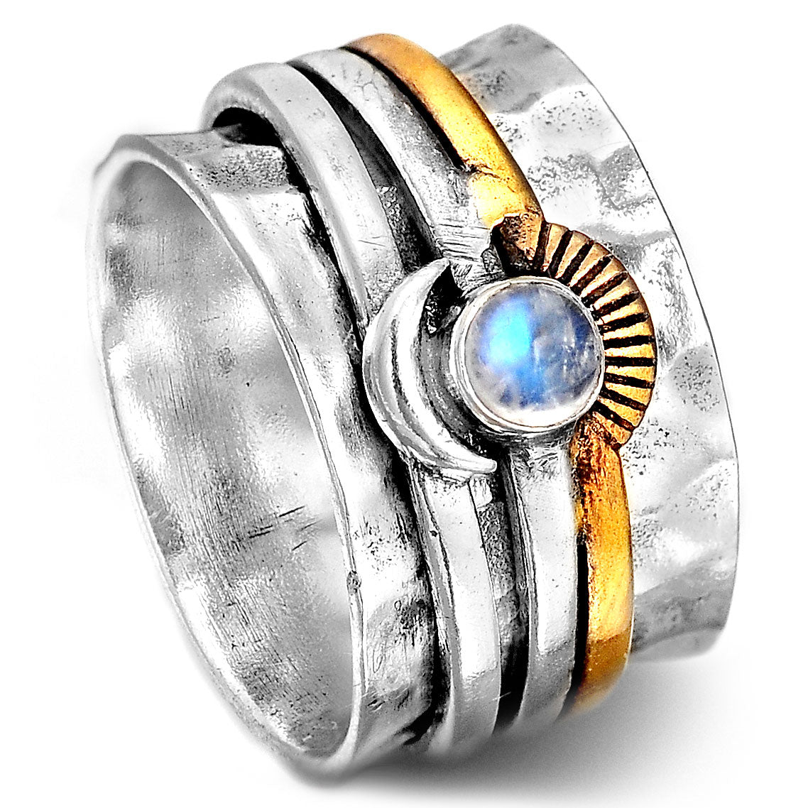 Fidget Sun and Moon Ring with Moonstone Sterling Silver