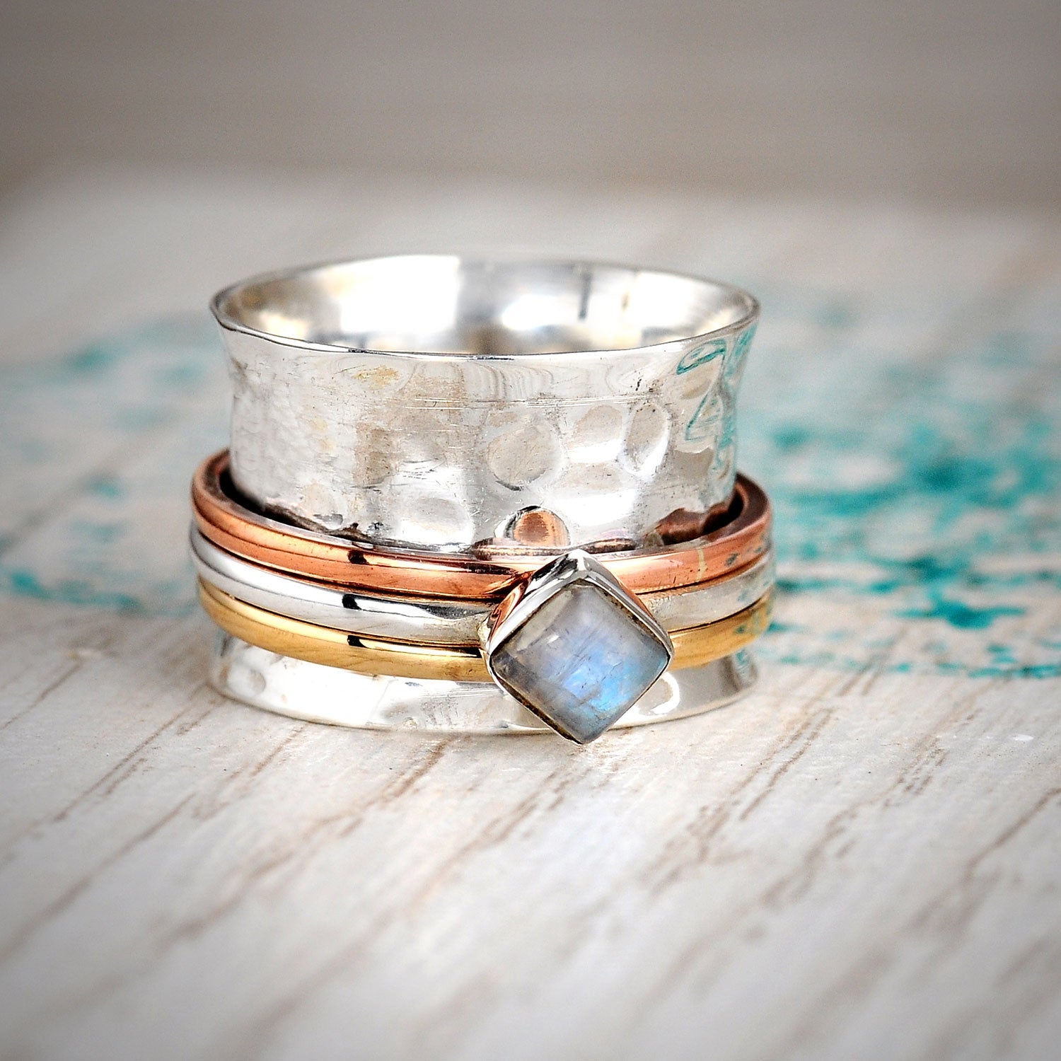 Spinner Ring with Square Moonstone Sterling Silver