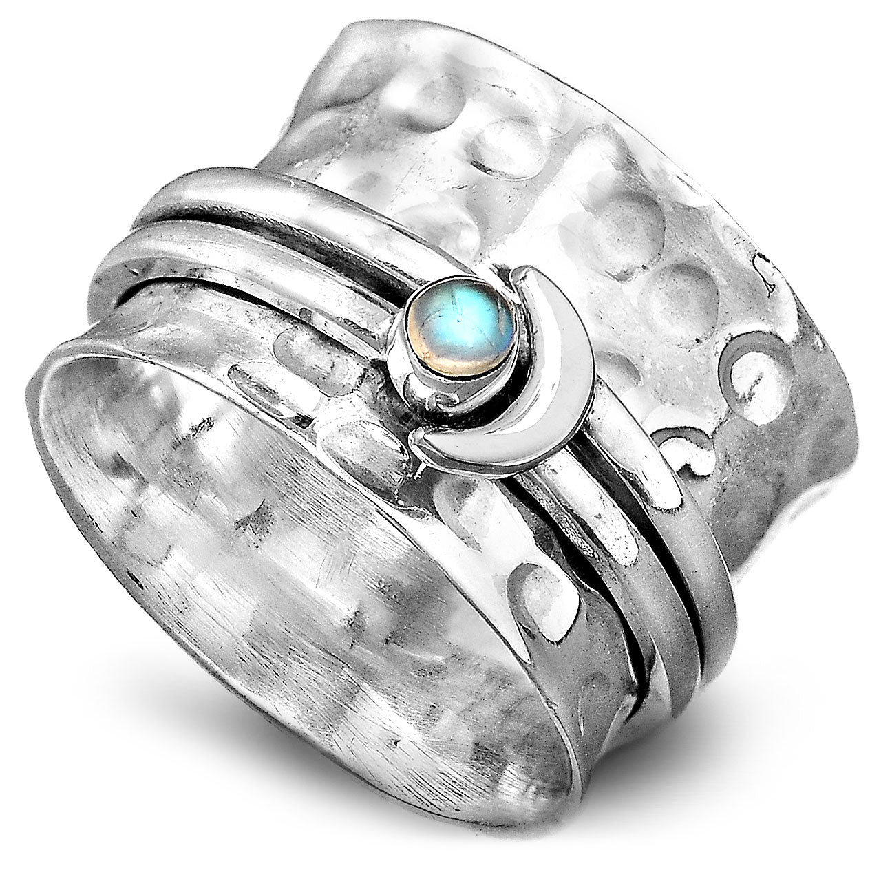 Moon and Moonstone Spinner Ring Sterling Silver