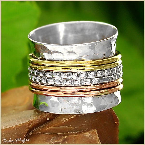 Sterling Silver Two Tone Fidget Spinner Ring