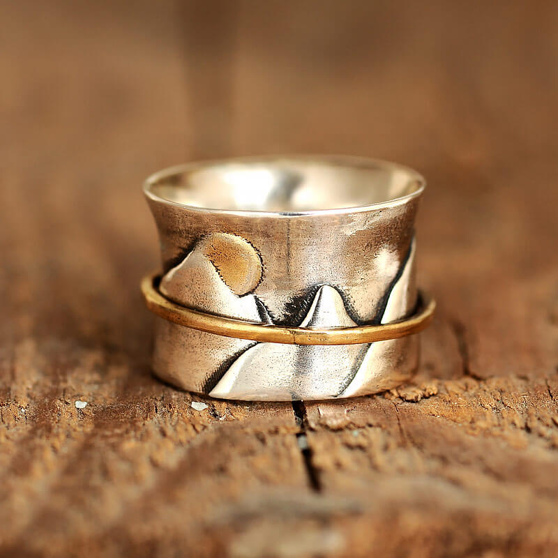 Fidget Sun and Mountain Ring Sterling Silver