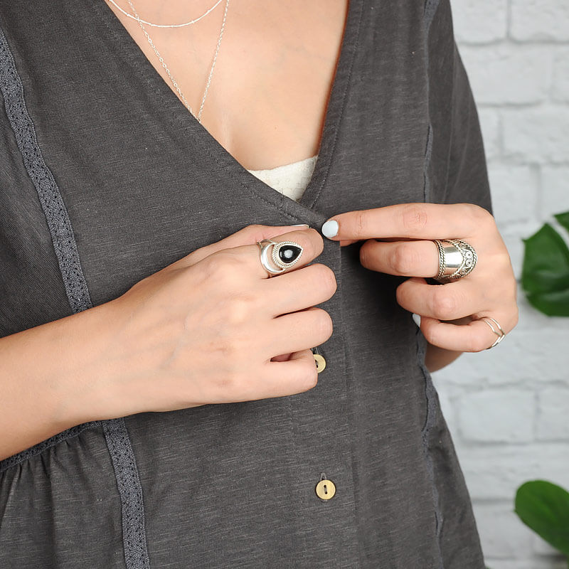 Black Tourmaline Moon Ring Sterling Silver