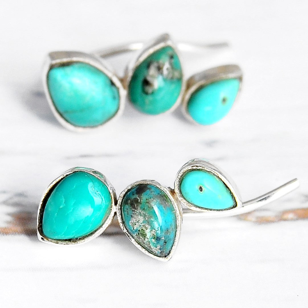 Silver Turquoise Earrings Ear Climber