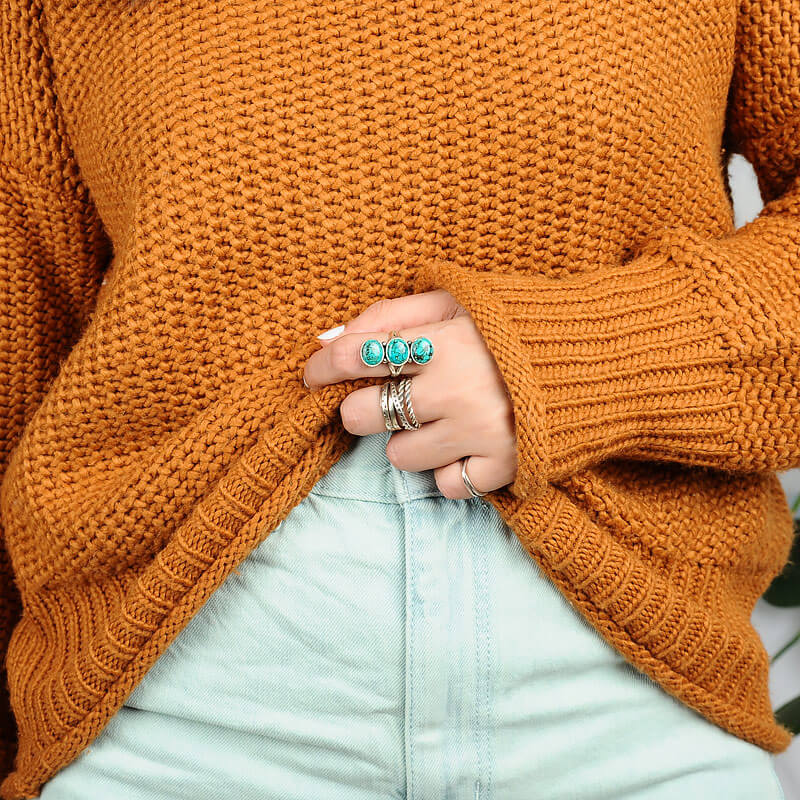 Three Stone Turquoise Ring Sterling Silver