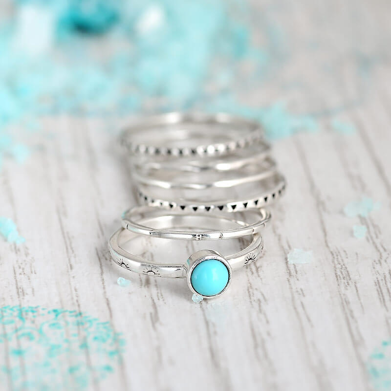 Turquoise Boho Stacking Ring Set Sterling Silver