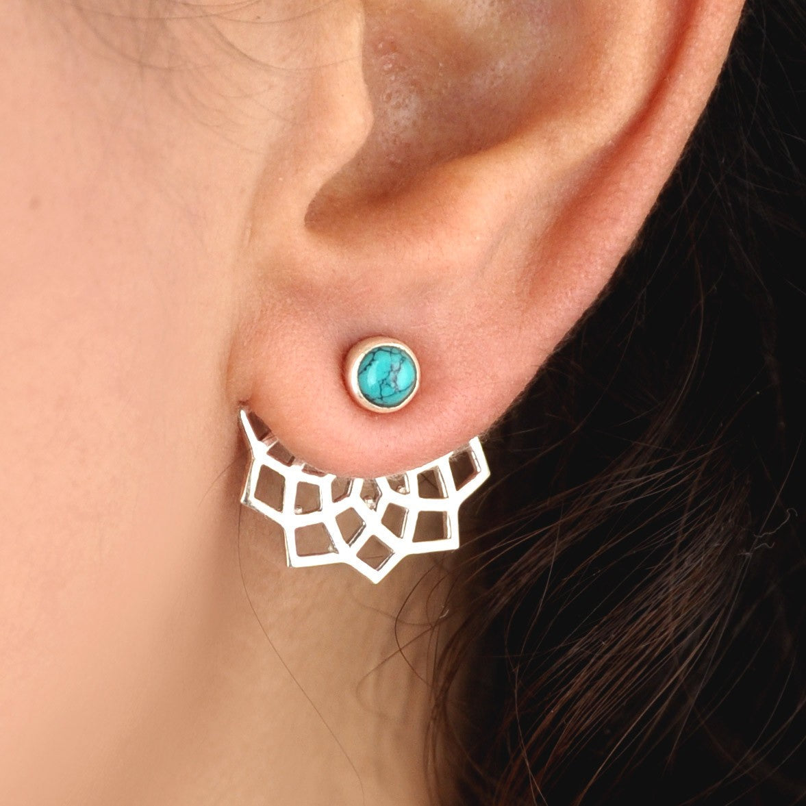 Geometric Silver Turquoise Earrings