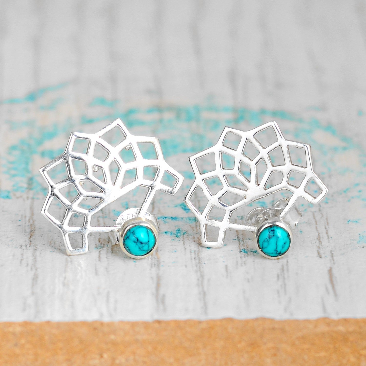 Geometric Silver Turquoise Earrings