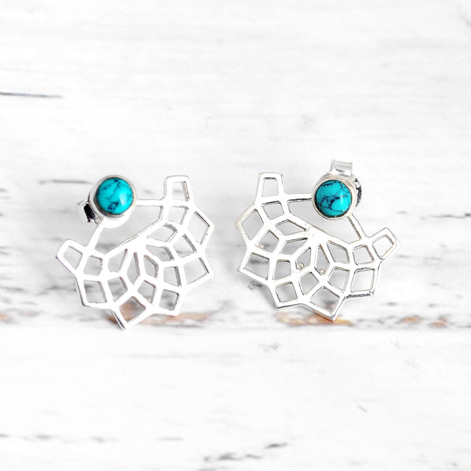 Geometric Silver Turquoise Earrings