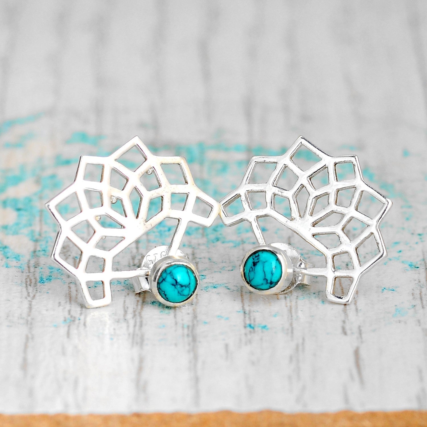 Geometric Silver Turquoise Earrings