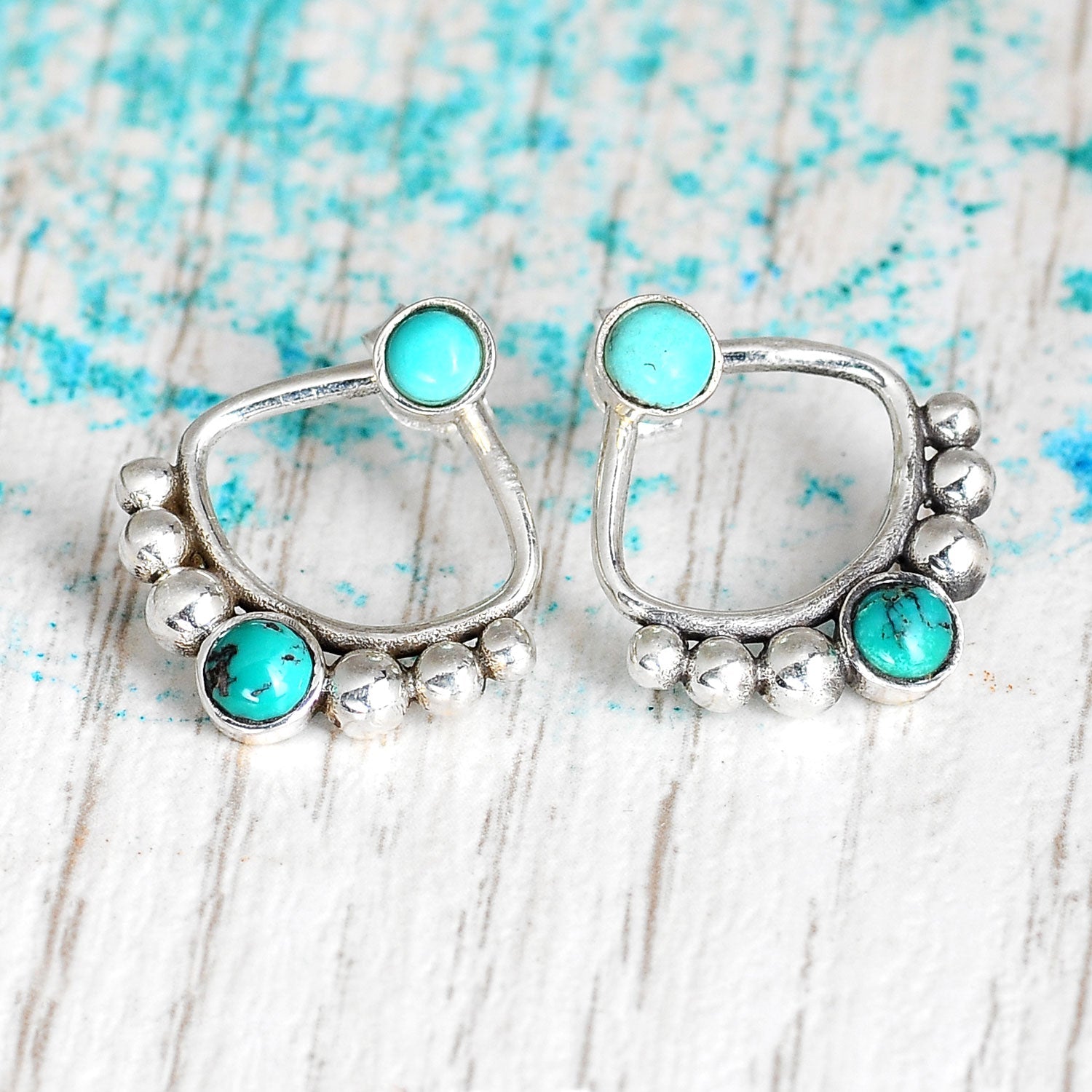 Back and Front Silver Turquoise Earrings