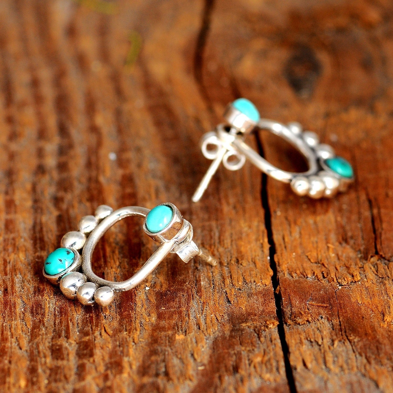 Back and Front Silver Turquoise Earrings