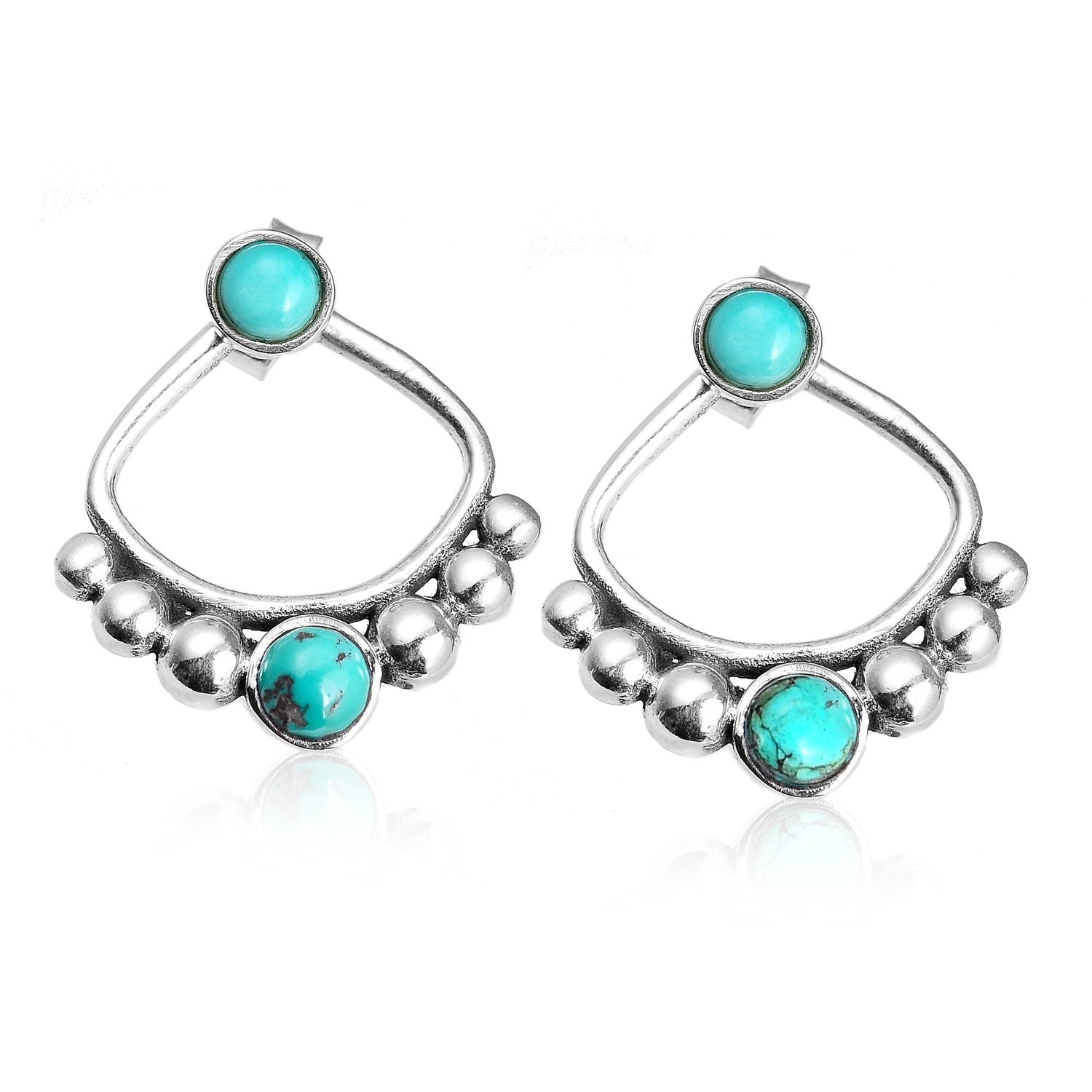 Back and Front Silver Turquoise Earrings