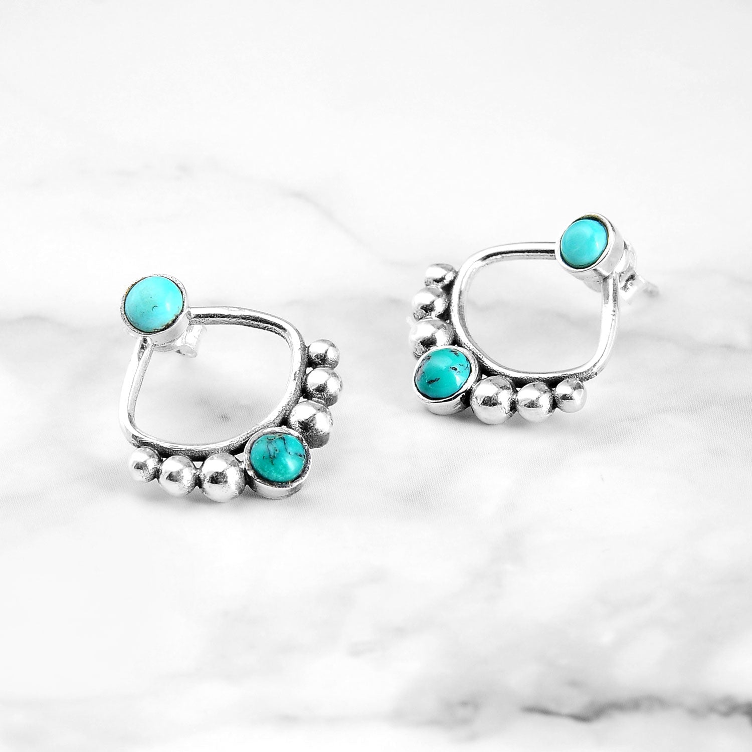 Back and Front Silver Turquoise Earrings