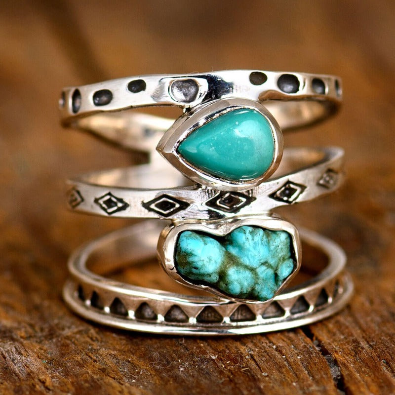 Two Stone Turquoise Ring Sterling Silver